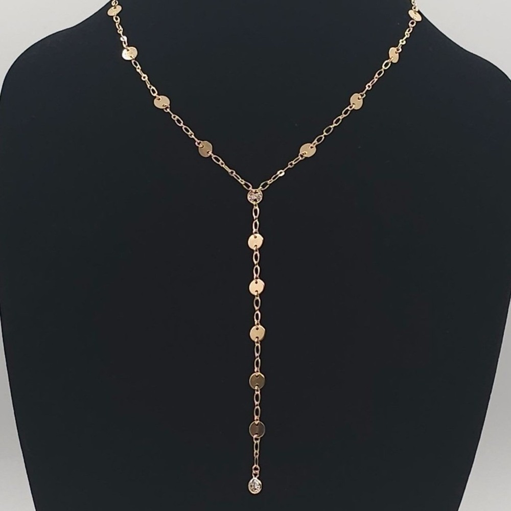 Ettika Rhinestone Lariat Necklace 18K Gold Plated Disc Charm Crystal Drop NEW